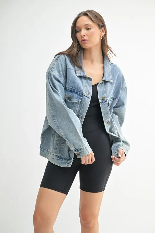 MONO B Boxy-Cut Denim Jacket - SwagglyLife Home & Fashion